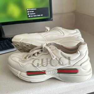 Gucci Rhyton Cream Sneakers with Red and Green Accents